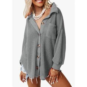Amazon Women's Textured Gray Button Down Shirt